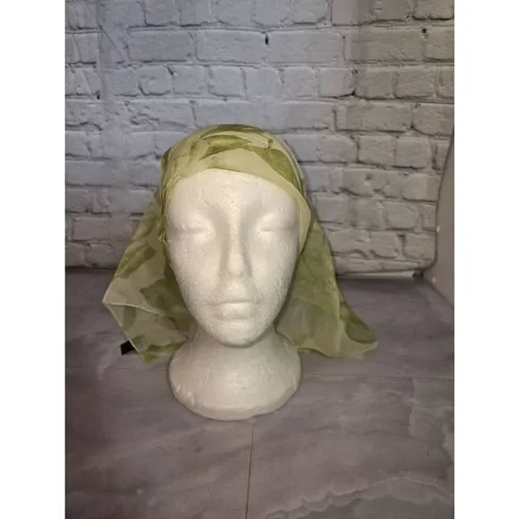 Womens Green Floral Sheer Square Neck Or Head Scarf - Picture 3 of 5